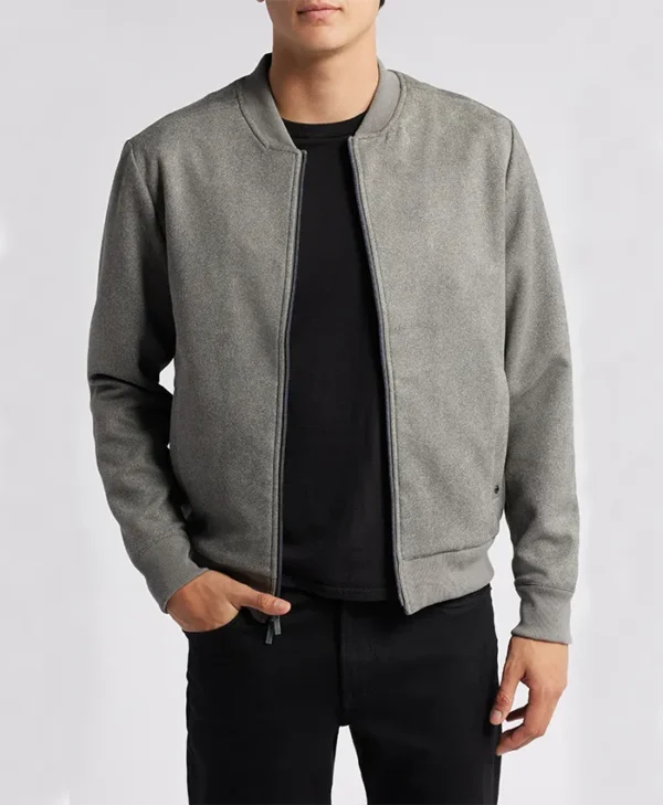 Casual Mens Suede Grey Bomber Jacket Main