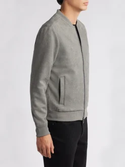 Casual Mens Suede Grey Bomber Jacket Side