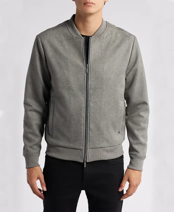 Casual Mens Suede Grey Bomber Jacket Zipper