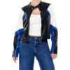 Colorblock Blue And Black Cropped Leather Jacket For Womens Main