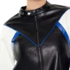 Colorblock Blue And Black Cropped Leather Jacket For Womens Snap