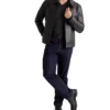 Drop Down Collar Mens Black Leather Jacket Inner
