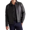 Drop Down Collar Mens Black Leather Jacket Main