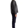 Drop Down Collar Mens Black Leather Jacket Side