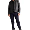 Drop Down Collar Mens Black Leather Jacket Style