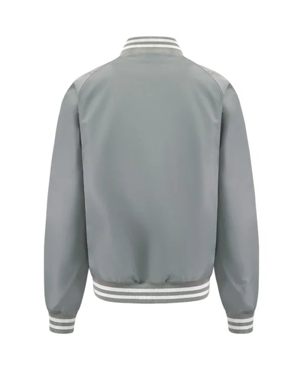 Essential Silver Satin Lettermen Bomber Jacket Back