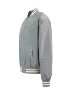 Essential Silver Satin Lettermen Bomber Jacket Side