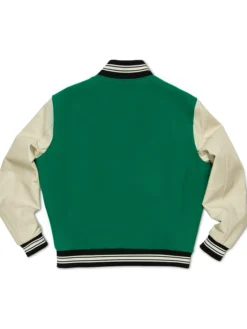 Green And White Varsity Bomber Jacket Back