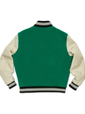 Green And White Varsity Bomber Jacket Back