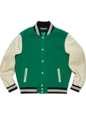 Green And White Varsity Bomber Jacket Main