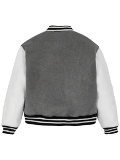 Grey Letterman Varsity Jacket With White Sleeves Back