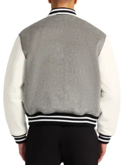 Grey Letterman Varsity Jacket With White Sleeves Backside