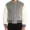 Grey Letterman Varsity Jacket With White Sleeves Main