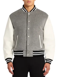 Grey Letterman Varsity Jacket With White Sleeves Main