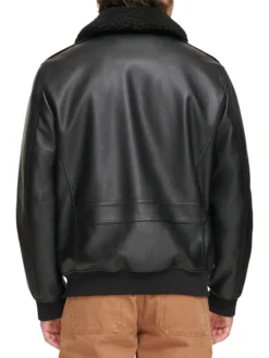 Harry Black Fur Collar Mens Aviator Flight Jacket Back