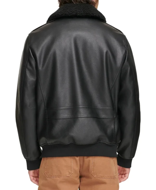 Harry Black Fur Collar Mens Aviator Flight Jacket Back