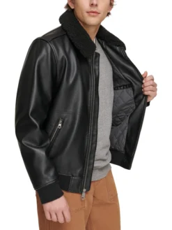 Harry Black Fur Collar Mens Aviator Flight Jacket Inner