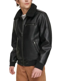 Harry Black Fur Collar Mens Aviator Flight Jacket Side