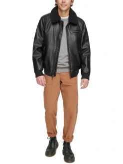 Harry Black Fur Collar Mens Aviator Flight Jacket Stand Up