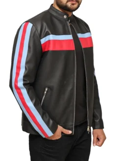 John Blue and Red Striped Leather Jacket Main