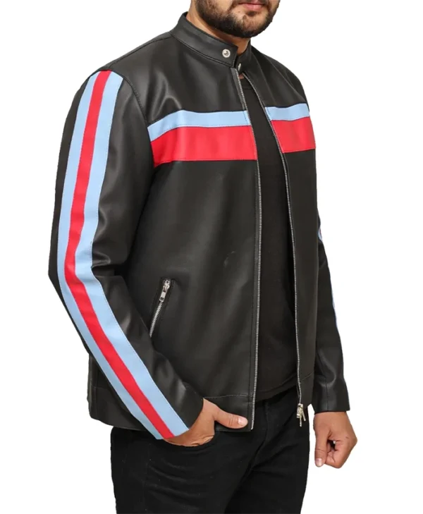 John Blue and Red Striped Leather Jacket Main