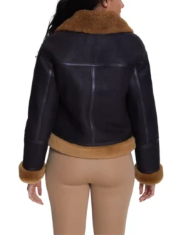 Ladies Brown Shearling B3 Pilot Black Aviator Jacket Back
