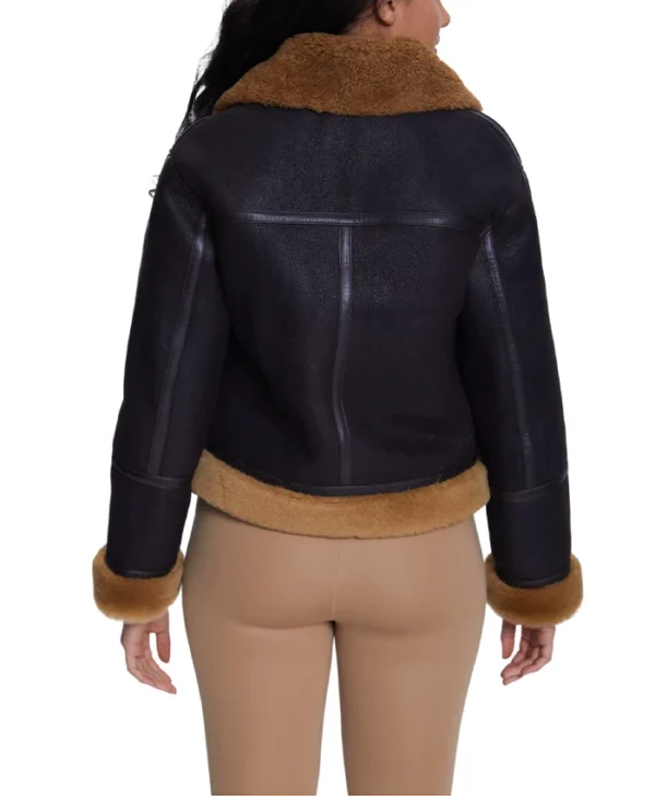 Ladies Brown Shearling B3 Pilot Black Aviator Jacket Back