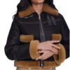 Ladies Brown Shearling B3 Pilot Black Aviator Jacket Closure