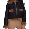 Ladies Brown Shearling B3 Pilot Black Aviator Jacket Front