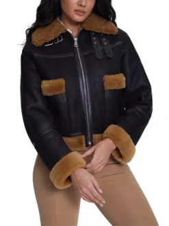 Ladies Brown Shearling B3 Pilot Black Aviator Jacket Main