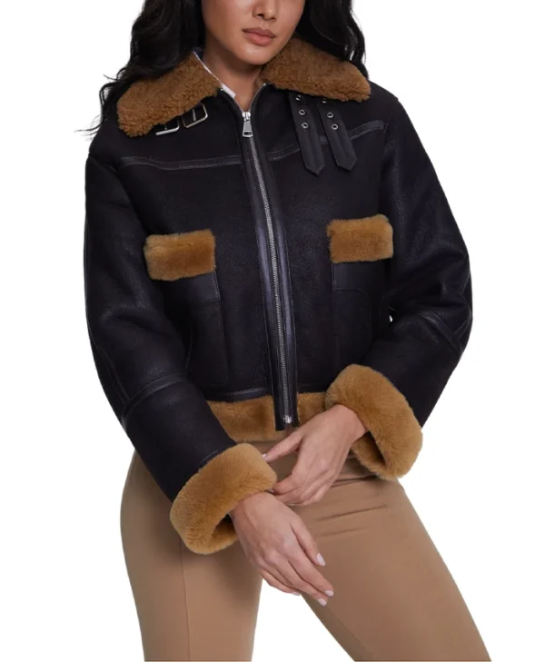 Ladies Brown Shearling B3 Pilot Black Aviator Jacket Main