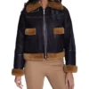Ladies Brown Shearling B3 Pilot Black Aviator Jacket Sleeves
