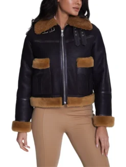 Ladies Brown Shearling B3 Pilot Black Aviator Jacket Sleeves