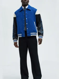 Lettermen Mens Royal Blue Varsity Jacket Stand Up