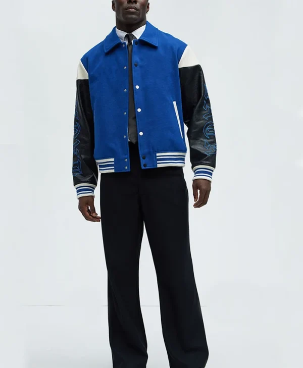 Lettermen Mens Royal Blue Varsity Jacket Stand Up