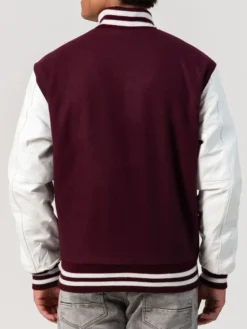 Maroon Wool Bright Varsity Lettermen Jacket Back