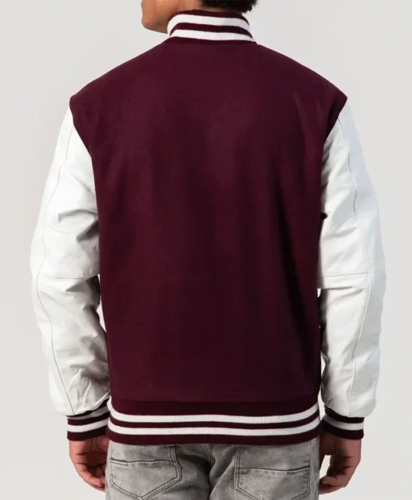 Maroon Wool Bright Varsity Lettermen Jacket Back