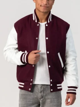 Maroon Wool Bright Varsity Lettermen Jacket Main