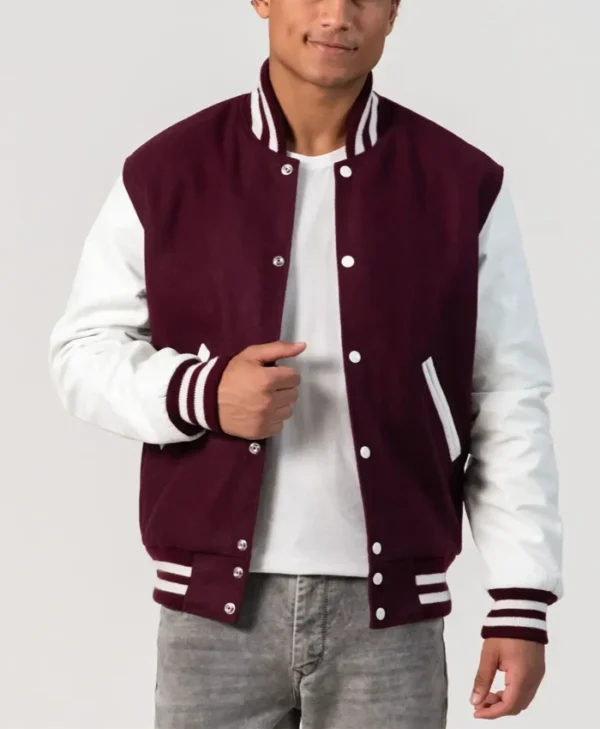 Maroon Wool Bright Varsity Lettermen Jacket Main