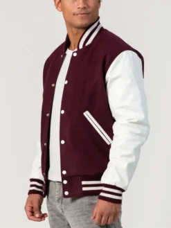 Maroon Wool Bright Varsity Lettermen Jacket Side
