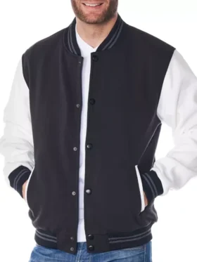 Martinez Black And White Varsity Wool Jacket Buttoned