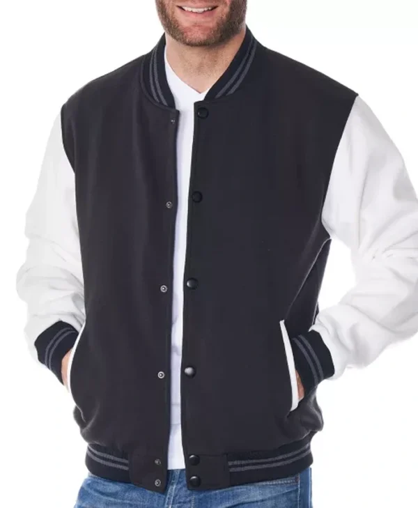 Martinez Black And White Varsity Wool Jacket Buttoned