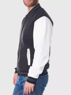 Martinez Black And White Varsity Wool Jacket Side