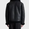 Men’s Black Belted Shearling Collar Leather Aviator Pilot Jacket Back