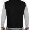Men's Black Grey Varsity Bomber Jacket Back