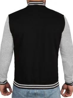 Mens Black Grey Varsity Bomber Jacket Back