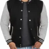 Men's Black Grey Varsity Bomber Jacket Pocket