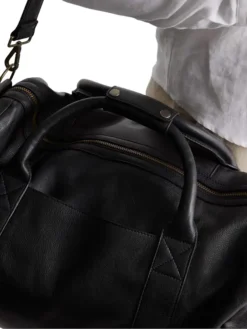Mens Black Leather Duffle Bag Handle