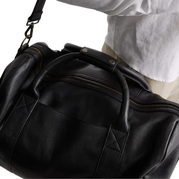 Mens Black Leather Duffle Bag Handle
