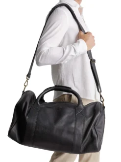Mens Black Leather Duffle Bag Hang